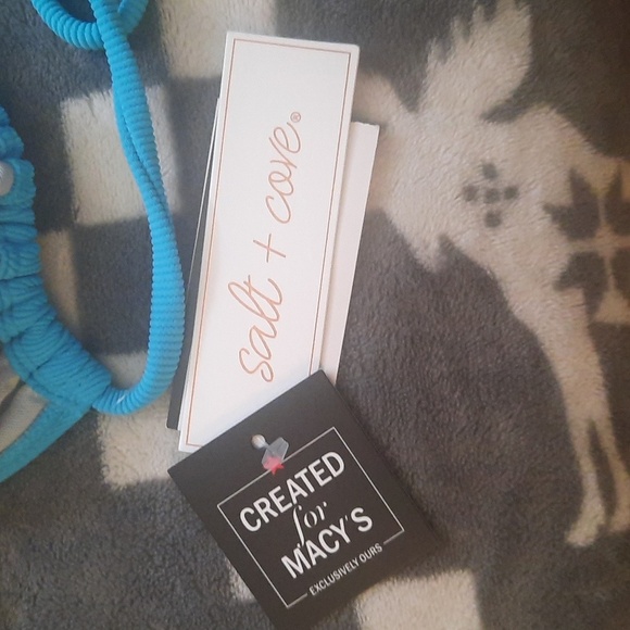 Salt + Cove Macy's NWT Turquoise Halter Triangle Strappy Bikini Top Size Large - Picture 3 of 10